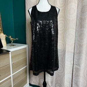 Mango Black Sequin Sleeveless Mini Cocktail Dress Size Large